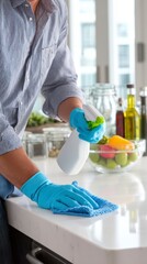 Nettoyage et d&eacute;sinfection du plan de travail de cuisine pour une hygi&egrave;ne parfaite