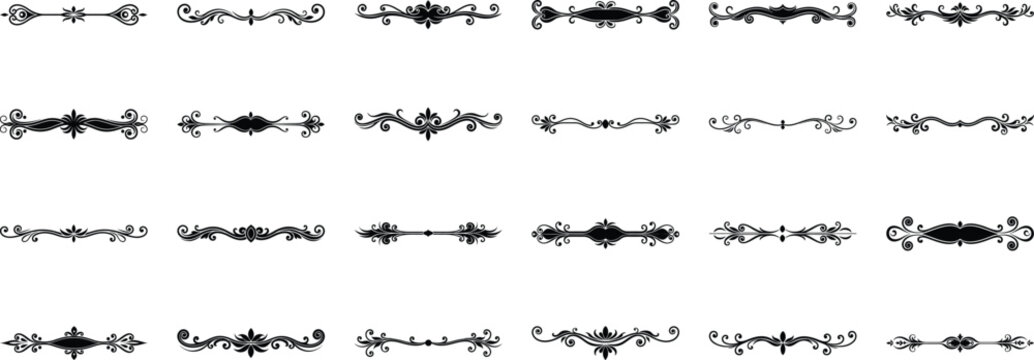fancy dividers doodle set. Wedding decorative elements. fancy line separators,  divider ornament, borders. Hand drawn vector illustration isolated on white background