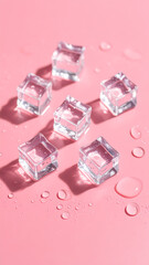 Ice cubes on pink surface