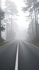 Misty forest road