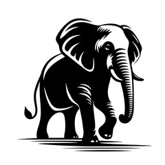Fototapeta premium Black and white vector silhouette of an elephant on white background