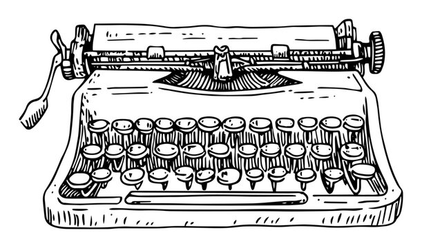vintage typewriter &ndash; monochrome writing device illustration