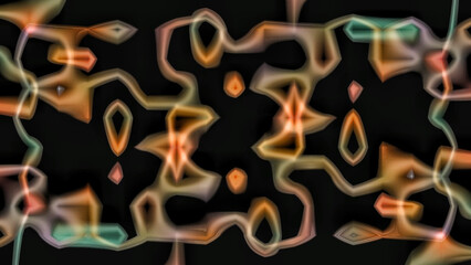 Glowing abstract shapes dance on a dark canvas, creating a mesmerizing, modern texture with warm and cool hues. Digitally generated image.