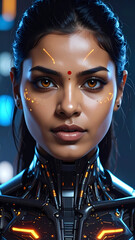 Futuristic woman portrait with cybernetic enhancements