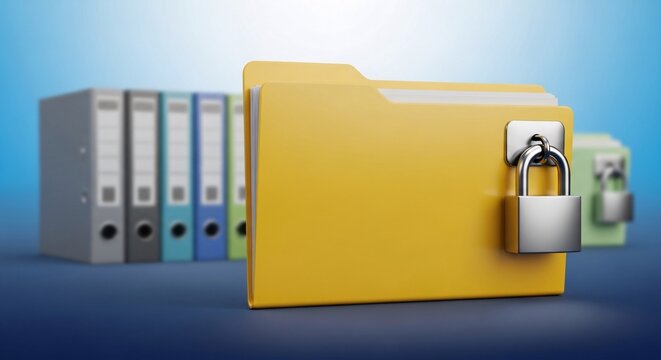 Secure files and data protection concept with locked folder and confidential documents