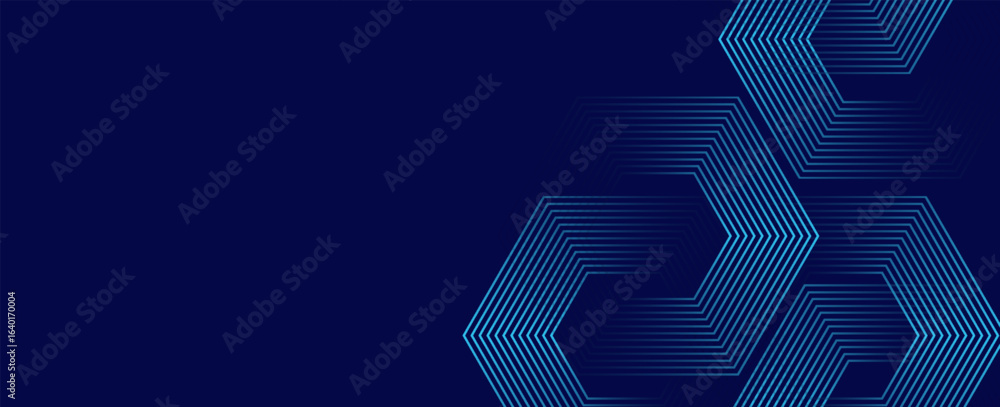 Poster dark blue background with hexagon geometric lines pattern. abstract shiny hexagon lines. futuristic 