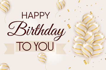 Shiny golden balloons with elegant happy birthday lettering on sparkling festive celebration background