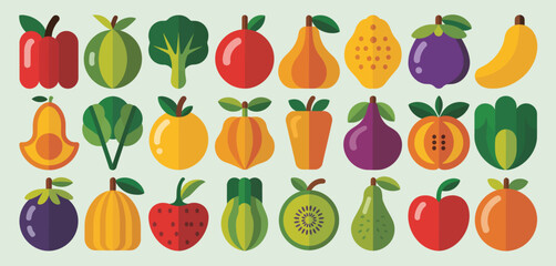Fototapeta premium Vibrant assortment of fresh fruits and vegetables illustrated