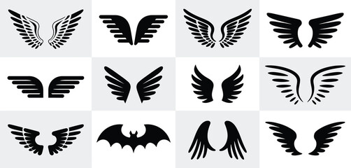 Collection of diverse black angel and bat wing silhouettes
