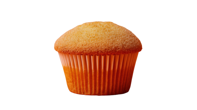 A single plain cupcake in an orange wrapper, isolated on transparent background