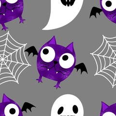 Halloween animals seamless cats pattern for wrapping paper and fabrics and linens and kids clothes print
