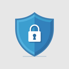 Blue shield with white lock icon representing security and protection