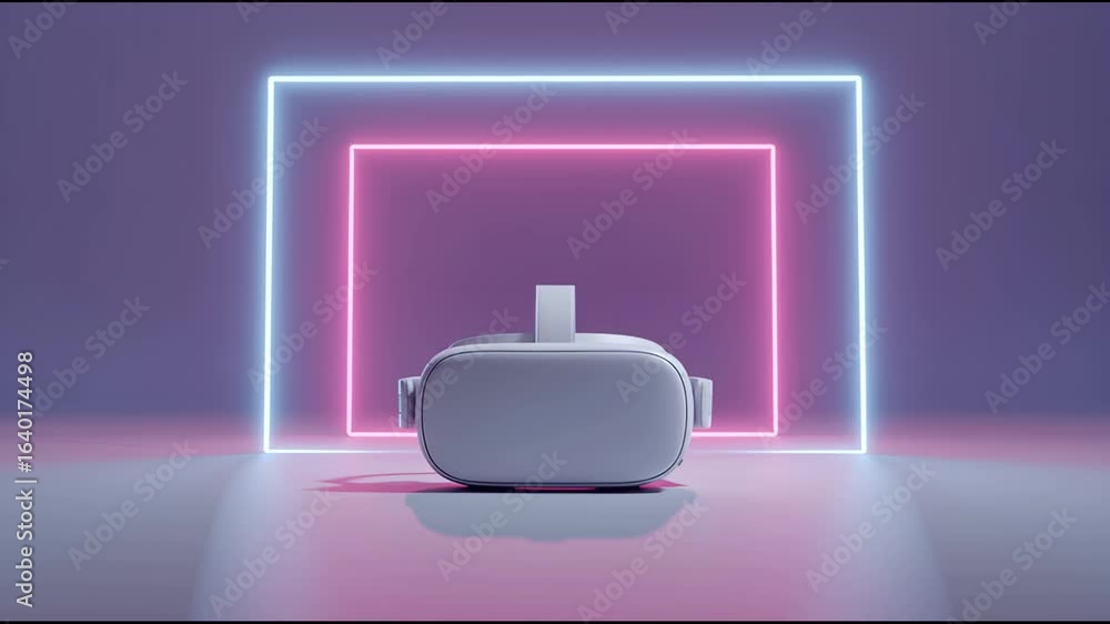 Poster explore virtual reality technology in a futuristic setting with dynamic neon lights and immersive de