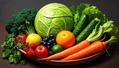 Colorful fruits and vegetables display