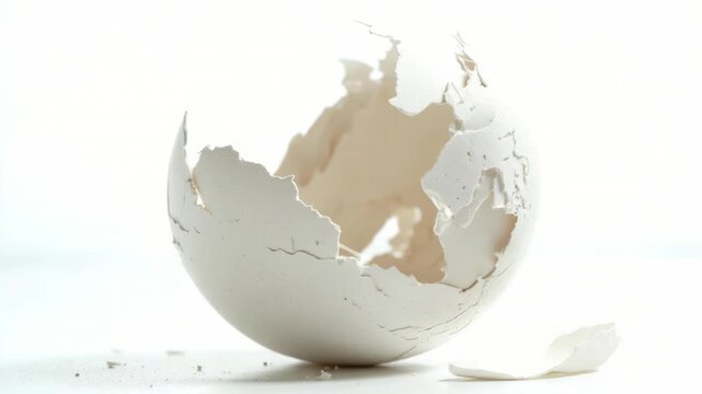 A cracked eggshell on a white background, ideal for use in food-related or nature-inspired designs