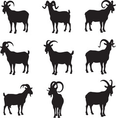 Collection of goat silhouettes in various poses