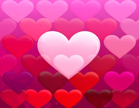 A large, bright pink heart among many smaller hearts - Powered by Adobe