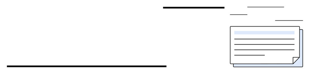 Stack of paper sheets with text lines, surrounded by minimalist linear accents. Ideal for organization, productivity, workflow, documentation, efficiency, minimalism, simple flat metaphor