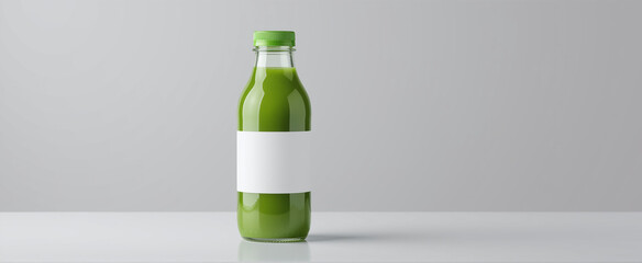 A refreshing bottle of green juice with a blank label, ready for branding.