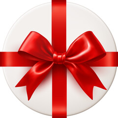 Round gift box with red ribbon top view