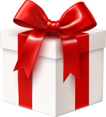  White gift box with red ribbon