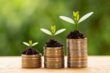 Growing Plants on Stacked Coins - Financial Growth Concept