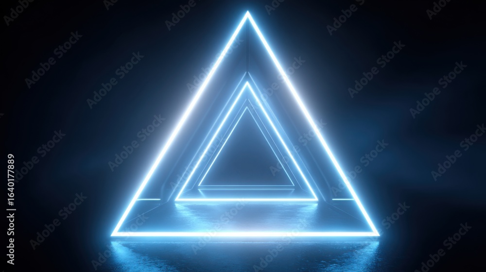 Aufkleber three glowing triangular shapes in vibrant neon colors create a mesmerizing atmosphere in a dark env
