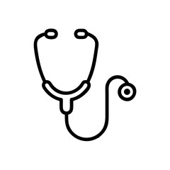 A simple line drawing of a stethoscope with earpieces tubing and chestpiece on a white background