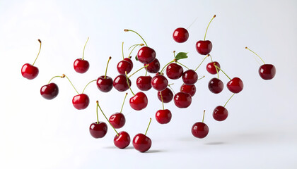 Red cherries in motion
