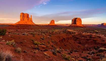 Sunrise over monument valley desert landscape