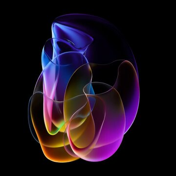 Abstract iridescent glass shapes on a black background, 3d render