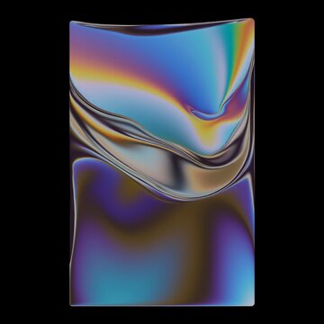 Abstract iridescent glass shapes on a black background, 3d render