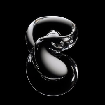 Abstract iridescent glass shapes on a black background, 3d render