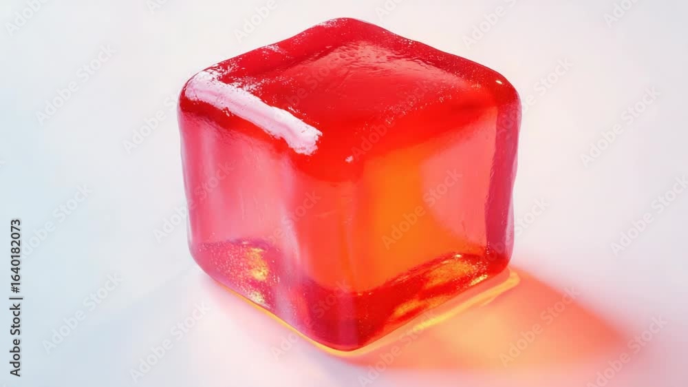 Aufkleber a single red ice cube sitting on a white surface, isolated and sharp