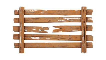 Fototapeta premium Old wooden fence with one broken plank, rustic background texture isolated on transparent background