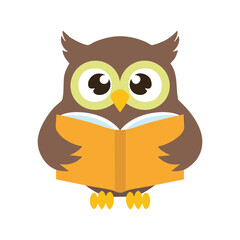 Obraz premium An owl reading a book, symbolizing knowledge and wisdom. The owl is depicted with large eyes and the book is open, ready to be read