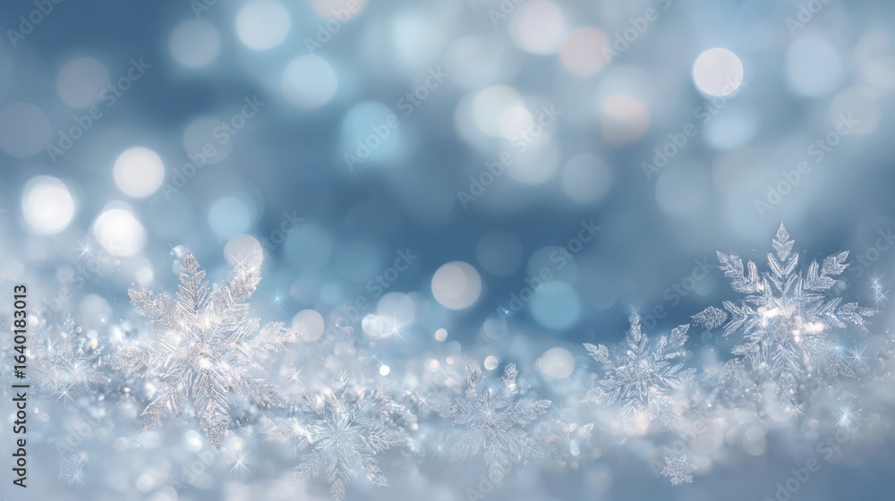 Aufkleber a tranquil winter scene features intricate snowflakes resting on a soft surface, with a blurred blue