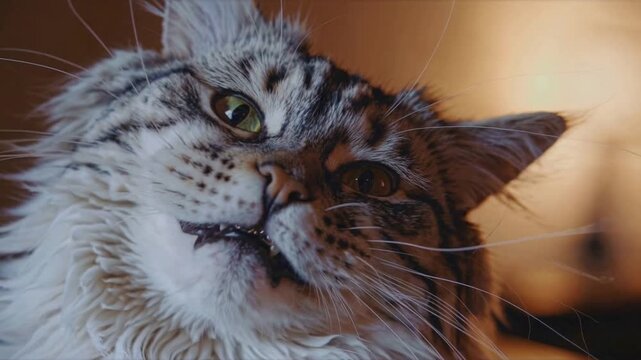 Close-up of a tabby cat proudly flashing gold grillz, exuding funny gang style attitude. Perfect for humor, pet memes, street culture, and creative animal photography.