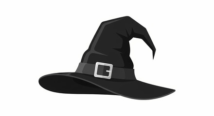 Iconic Black Witch Hat with Silver Buckle, Perfect for Halloween Costumes