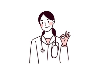 Illustration of female doctor giving ok sign for medical healthcare concept design
