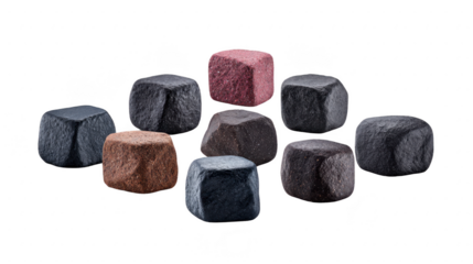 Natural stones in various colors and textures arranged in visually appealing manner. These stones showcase mix of earthy tones, adding rustic charm to any setting