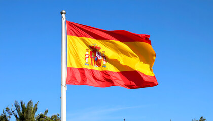 Spanish flag waving in sunny sky