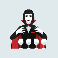 Halloween vampire character showcasing drinks with a stylish flair  