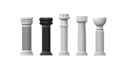 Classic architectural columns in various styles and colors, showcasing intricate designs and textures. These elements represent timeless elegance and can enhance any space