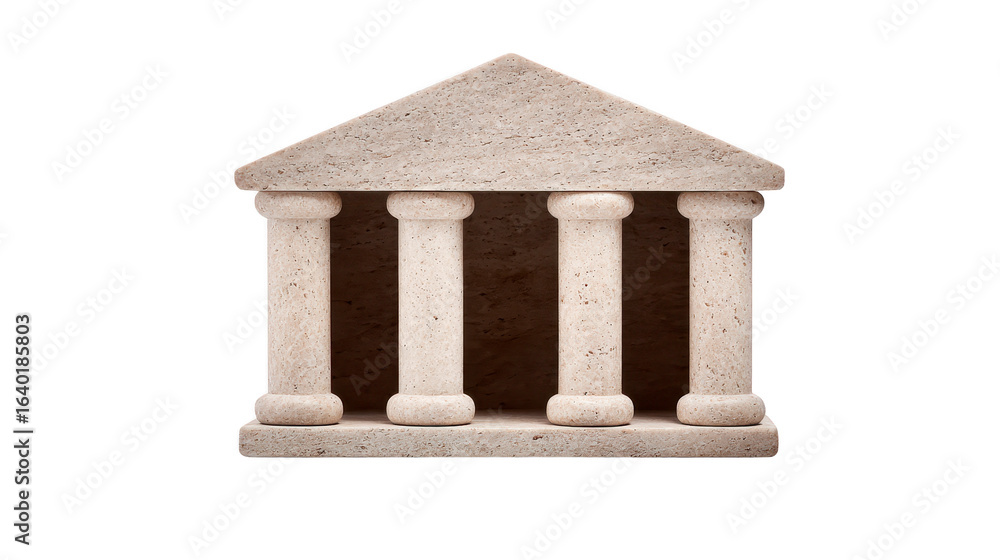Poster classic stone building with four columns and triangular pediment, symbolizing strength and stability
