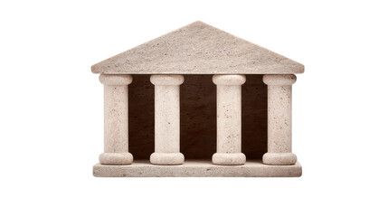 Classic stone building with four columns and triangular pediment, symbolizing strength and stability. This architectural design represents historical significance and timeless elegance