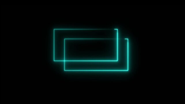 cyan neon rectangles glow against black, interlocking and receding to create a radiant lattice; a contemporary mark that blends geometric elegance with a pulse of electric vitality.