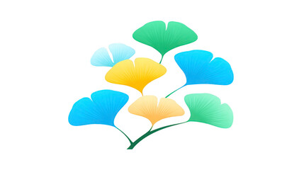 Colorful ginkgo leaves in various shades of blue, green, and yellow create vibrant and artistic composition. delicate shapes and soft gradients evoke sense of tranquility and nature beauty