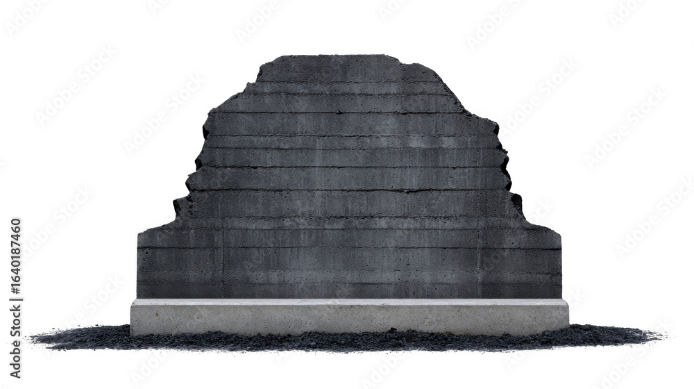 Poster textured concrete wall with layered design, featuring dark gray color and smooth base. this structur