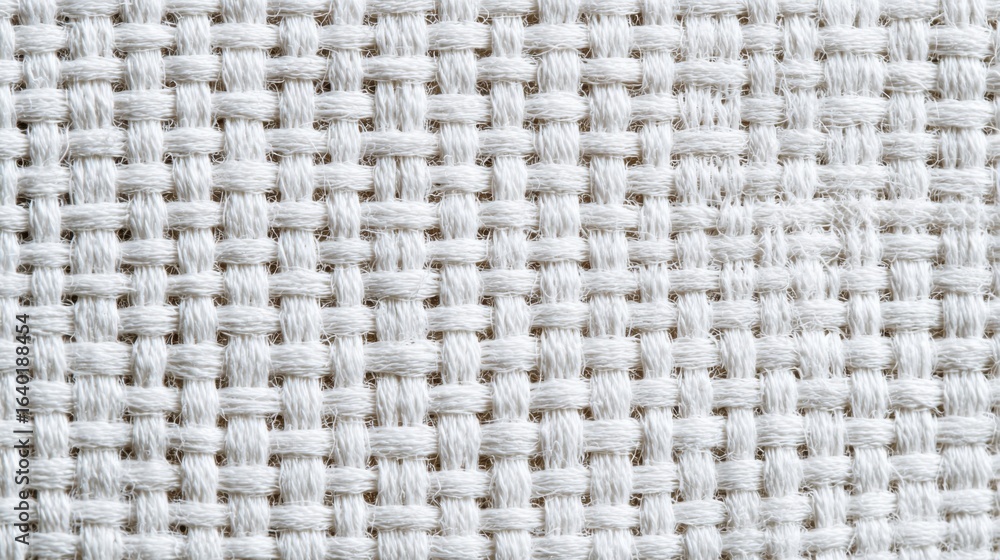 Poster a close-up view of textured white fabric reveals detailed weaving patterns and fine threads, highlig
